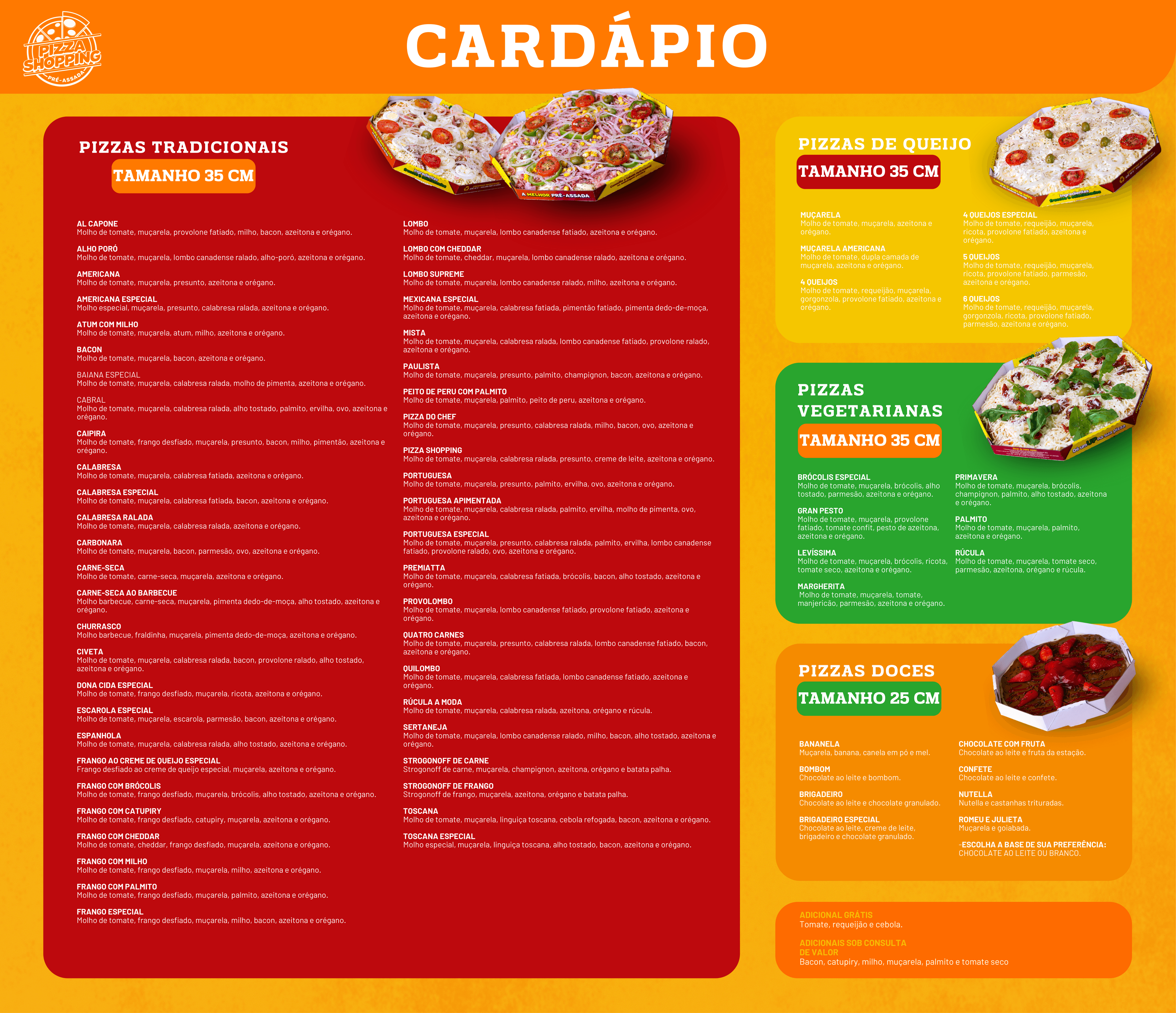 Cardápio completo da Pizza Shopping